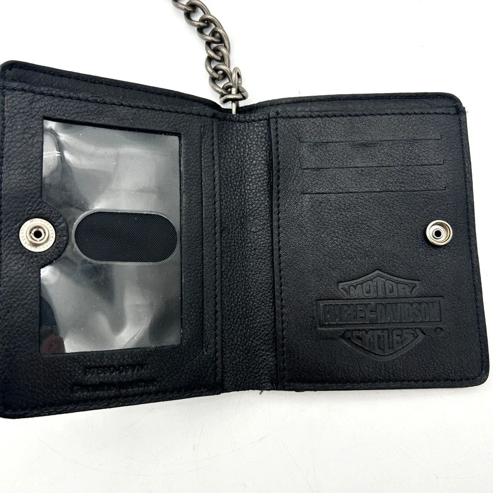 Harley-Davidson Wallet Leather Mens OS Black Excellent Biker Chain 97690-09VM